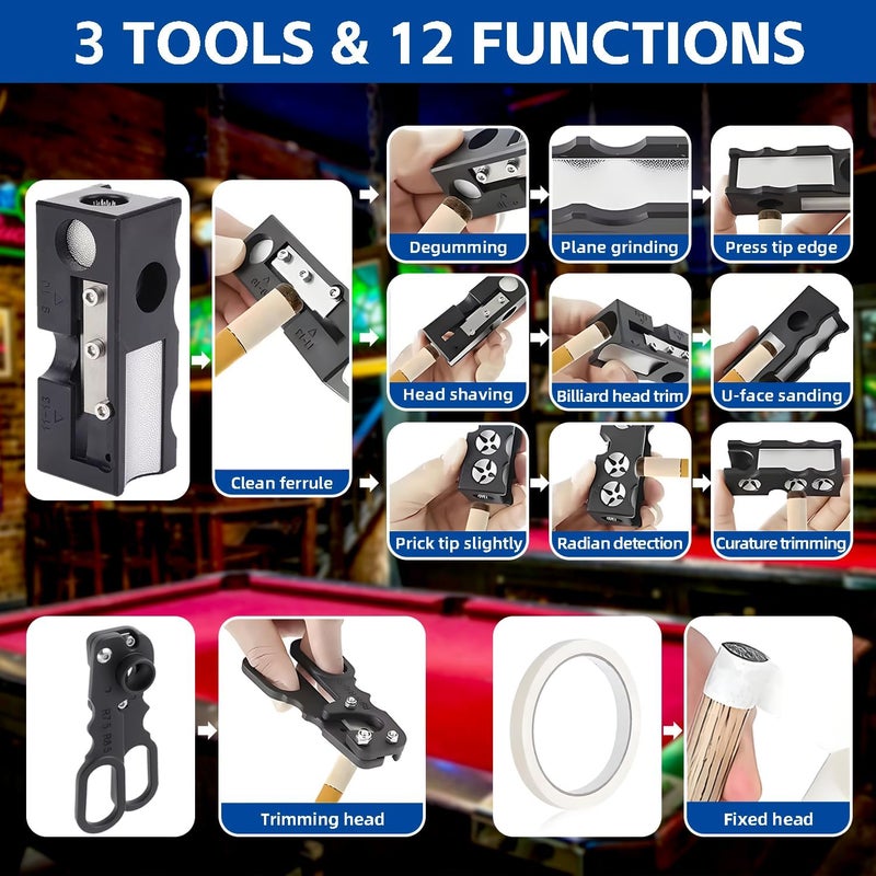 Gukoo 11-in-1 Pool Cue Tips Replacement Kit, Billiards Pool Cue Tip Shaper, Portable Pool Table Accessories for Pool Cue Tip Replacement and Shaping, Pool Cue Tip Repair Kit for Billiard Enthusiasts - Image 2